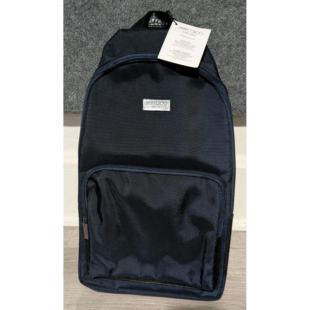 Jimmy Choo Parfums J C Backpack Bag Navy Blue Faux Crocodile Trim NWT